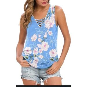 Feiersi Women's Summer Floral Tunic Top/Casual Blouse Short Sleeve - Sz XL soft